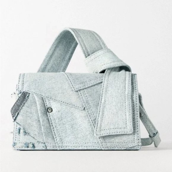 ZARA DENIM GRAY PATCHWORK DENIM MINI CITY BAG - Picture 9 of 9